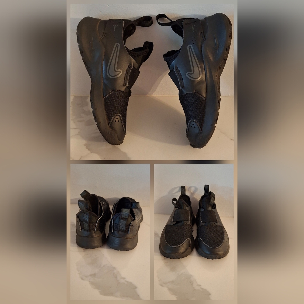 SOLD!!!Nike Boys 11C Black Slip-On Athletic Shoes with Reflective Swoosh